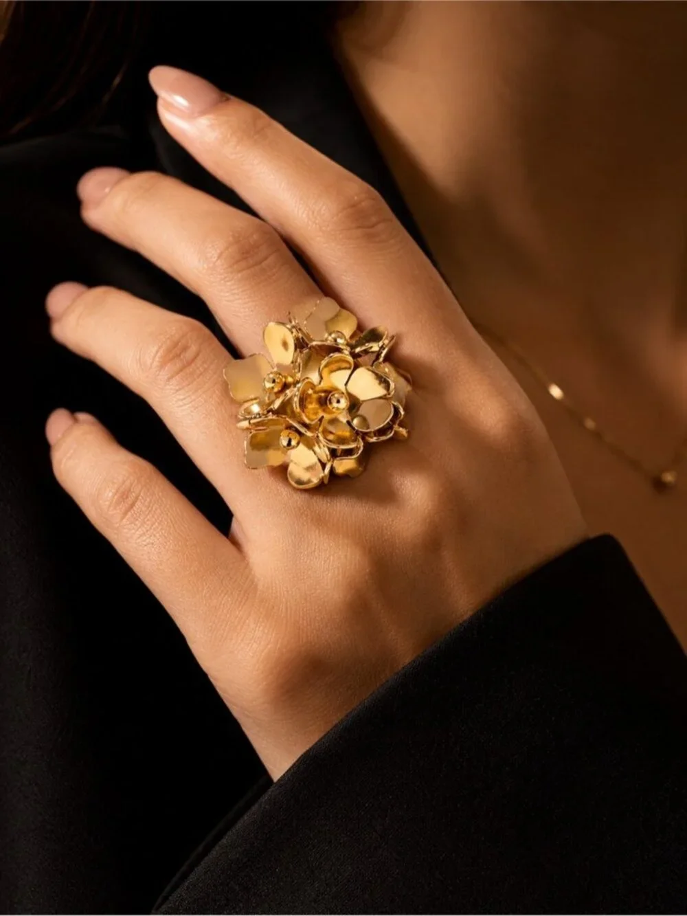 Rust proof 18 K gold plated glower metal chic adjustable ring